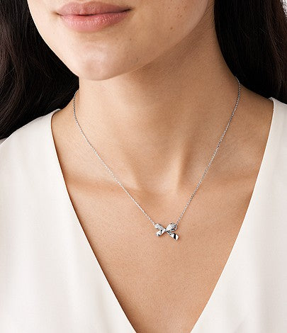 Emporio Armani EG3547040 Bow Necklace In Platinum Plated Silver