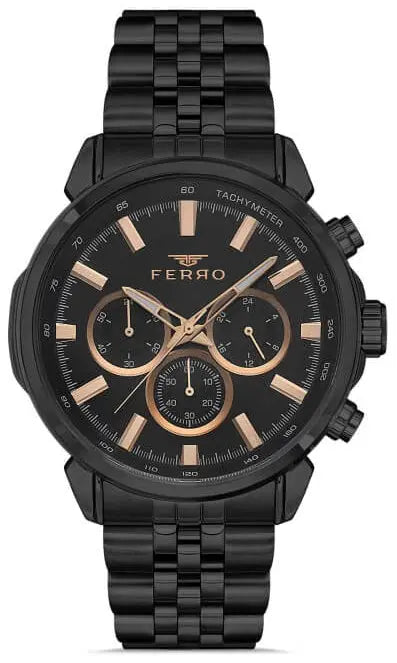 Ferro FM11375AWT-G Tachymeter Black Stainless Steel Bracelet