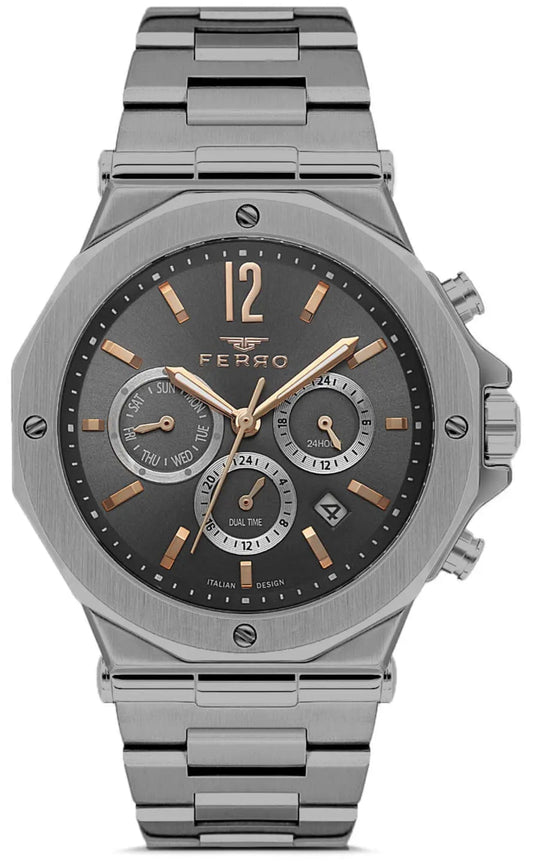 Ferro FM43020A-V Multifunction Grey Stainless Steel Bracelet
