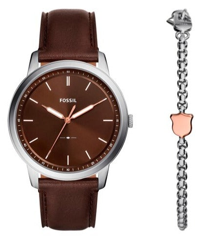 FOSSIL FS6019SET Minimalist Brown Leather Strap Gift Set