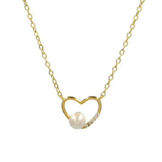Κολιέ G105G Καρδιά Από Επιχρυσωμένο Ασήμι με Ζιργκόν και Πέρλα