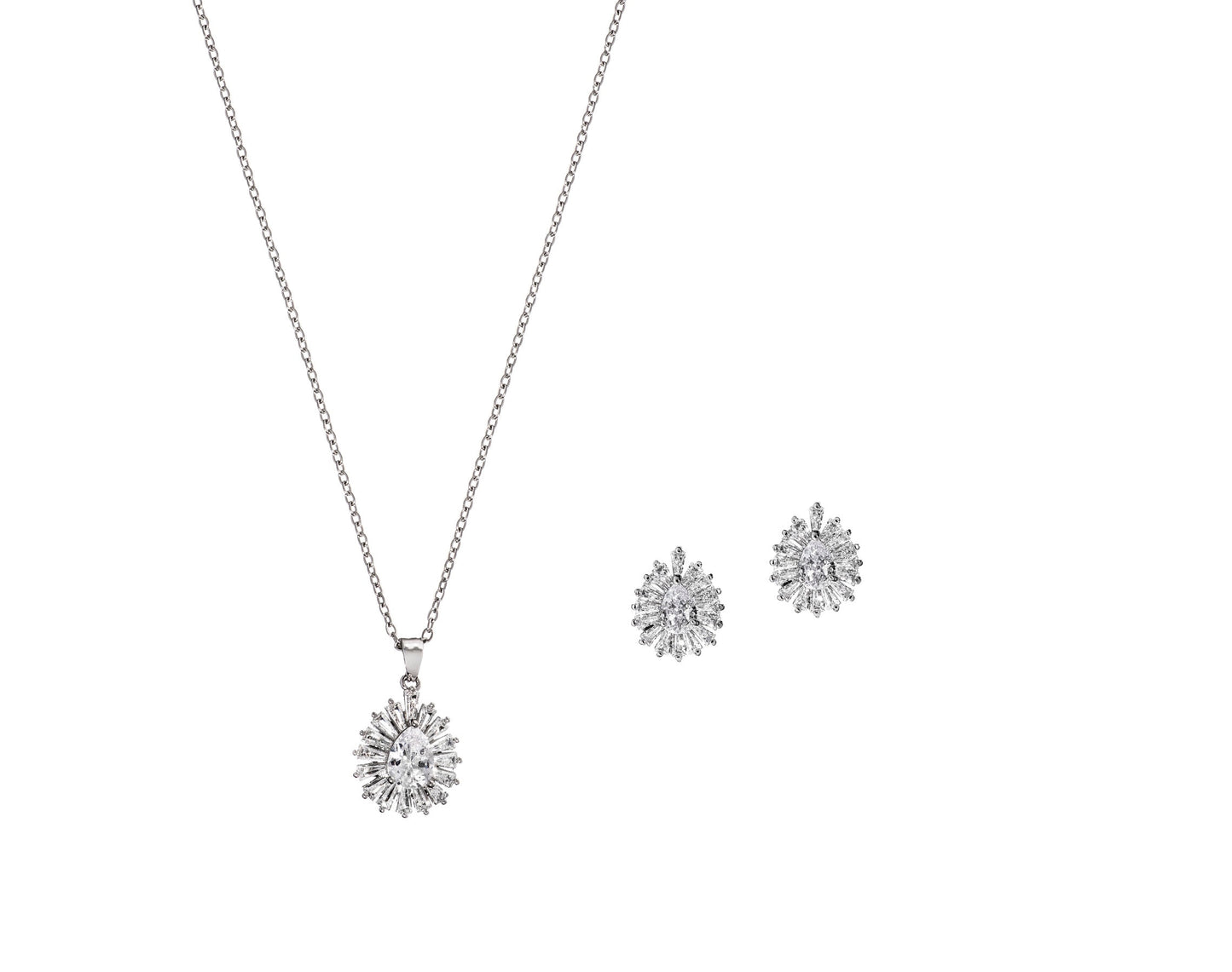 Gloria Hope GH22W-10027 Bridal Necklace and Earrings Set in Steel with White Zirconia