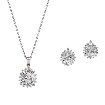 Gloria Hope GH22W-10027 Bridal Necklace and Earrings Set in Steel with White Zirconia