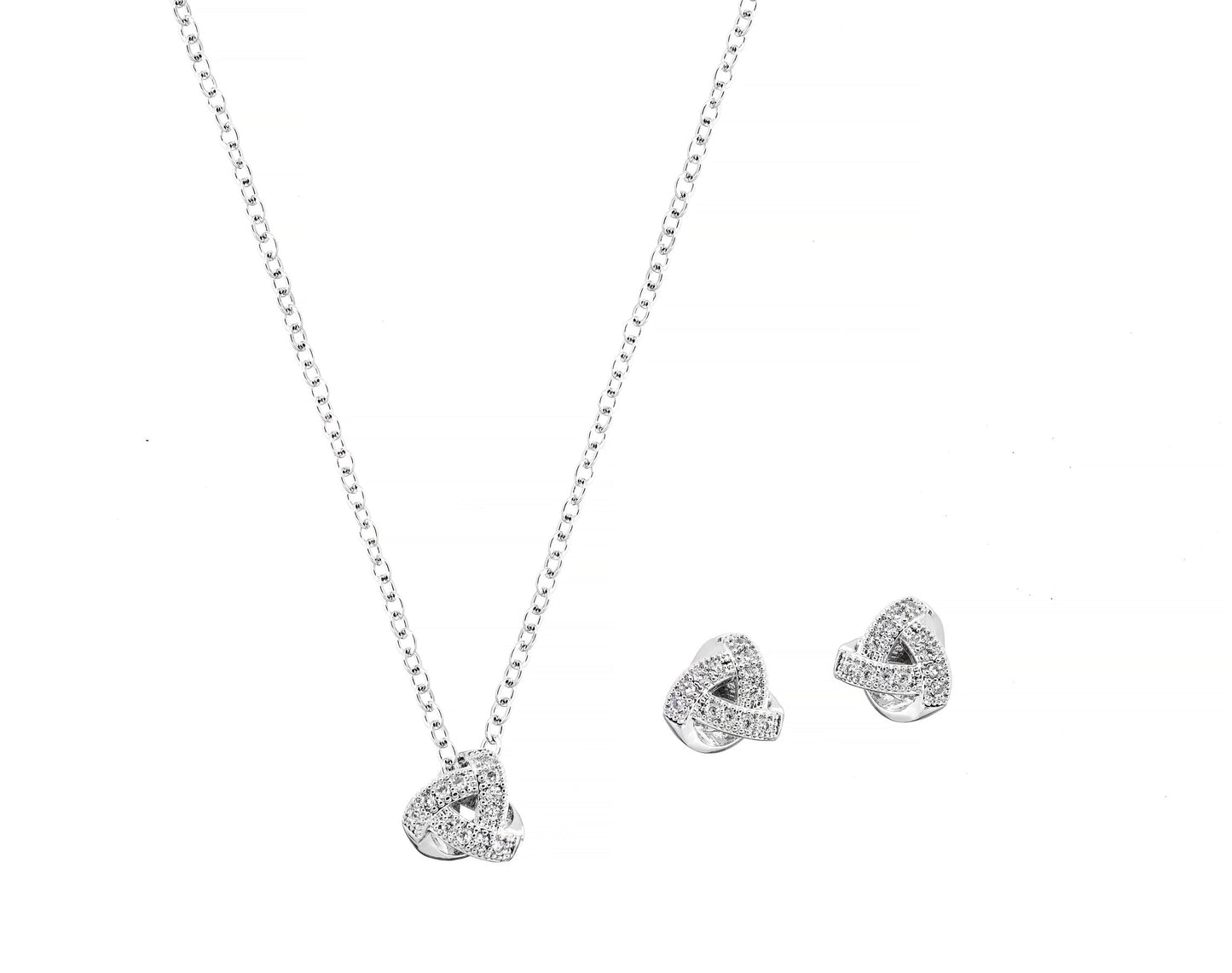 Gloria Hope GH22W-10027 Bridal Necklace and Earrings Set in Steel with White Zirconia