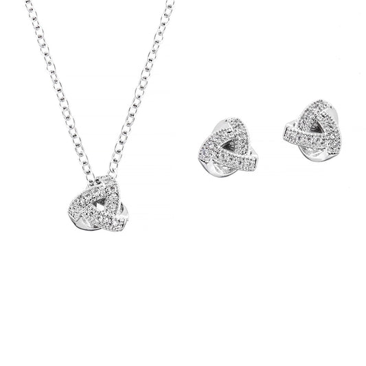 Gloria Hope GH22W-10027 Bridal Necklace and Earrings Set in Steel with White Zirconia