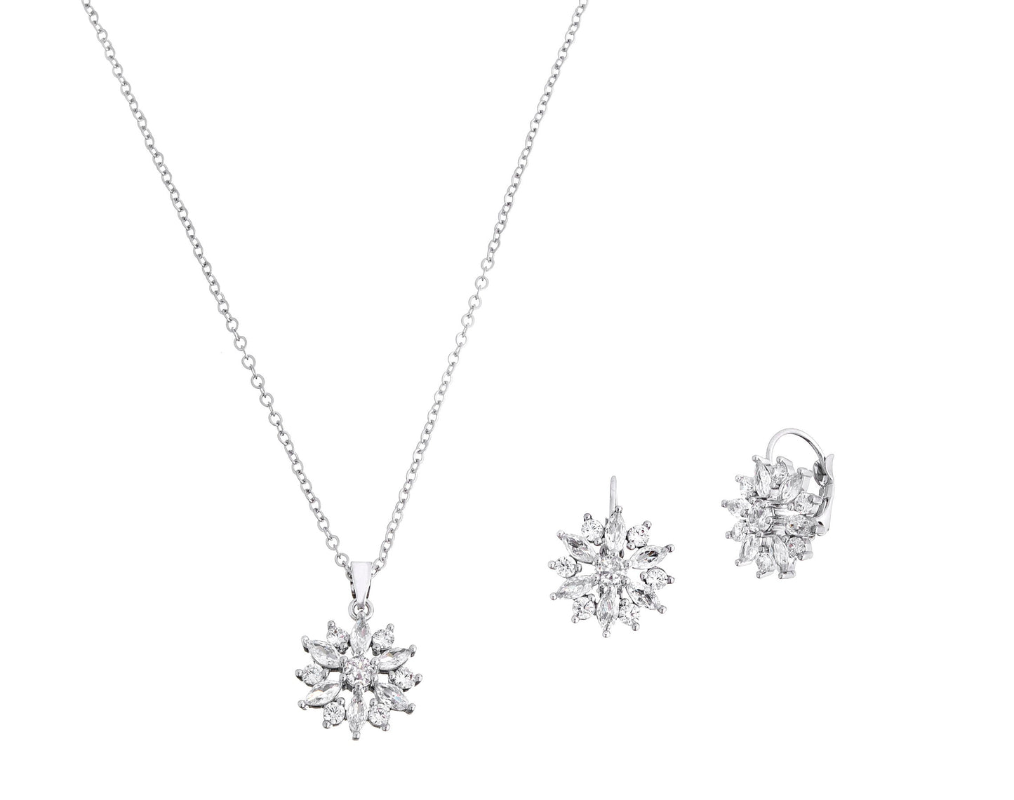 Gloria Hope GH22W-10027 Bridal Necklace and Earrings Set in Steel with White Zirconia