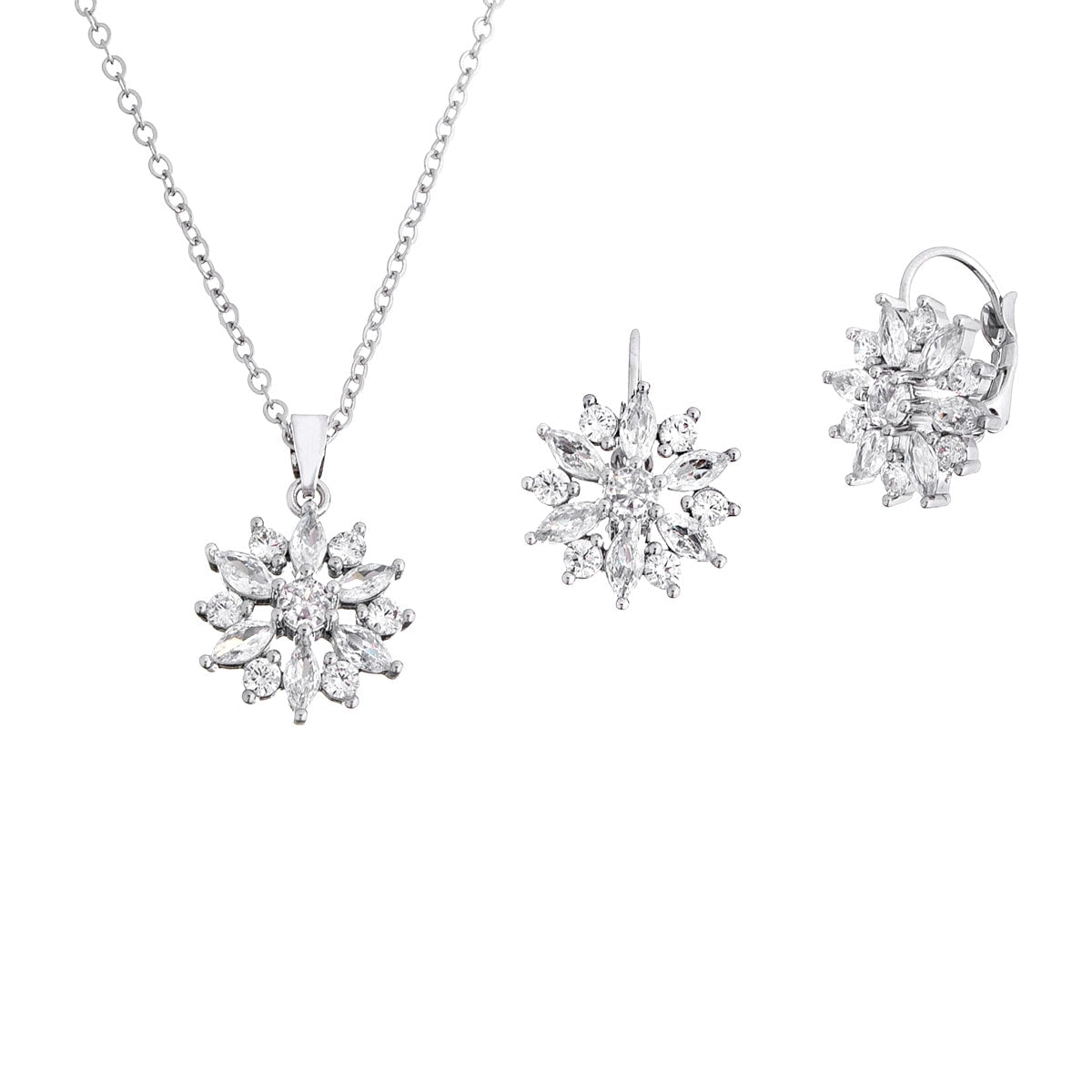 Gloria Hope GH22W-10027 Bridal Necklace and Earrings Set in Steel with White Zirconia