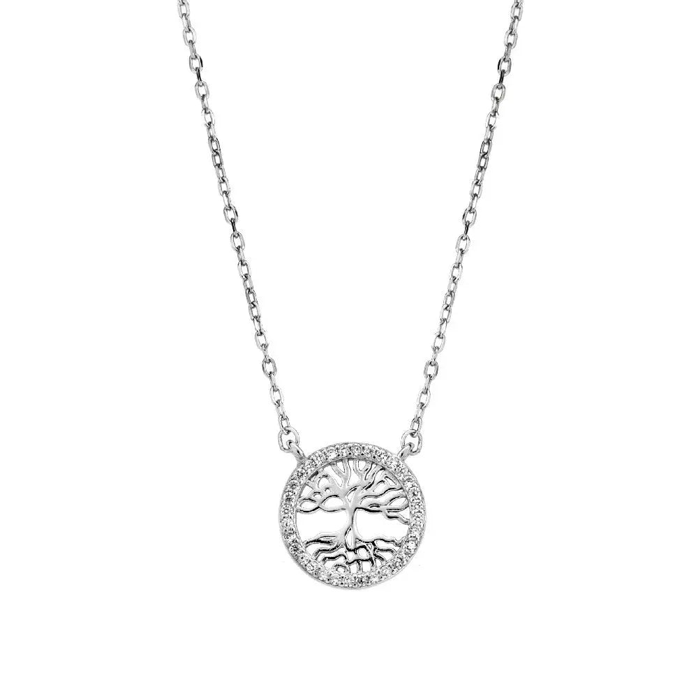 GM408W Tree Of Life Necklace In Platinum Plated Silver