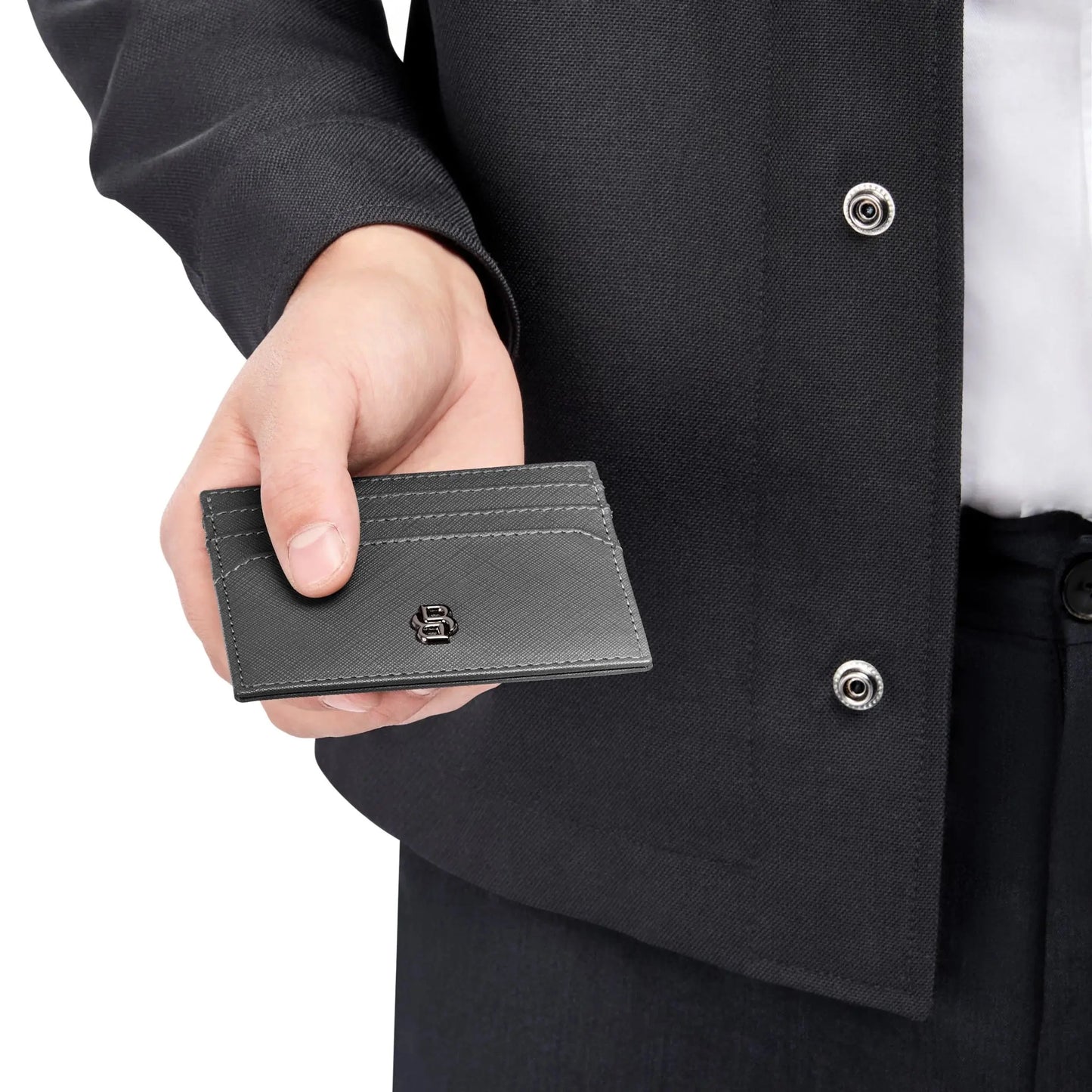 HUGO BOSS HLC526H Καρτοθήκη Double B Saffiano Grey Card Holder