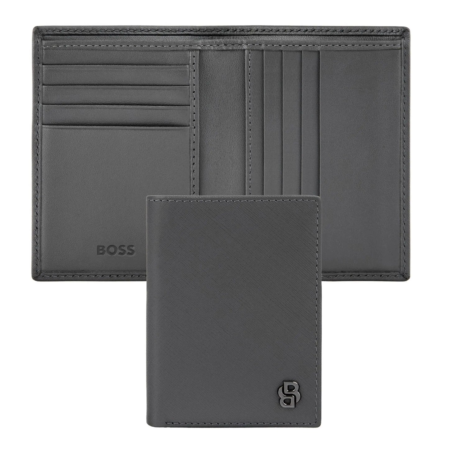 HUGO BOSS HLE526H Καρτοθήκη Double B Saffiano Grey Card Holder