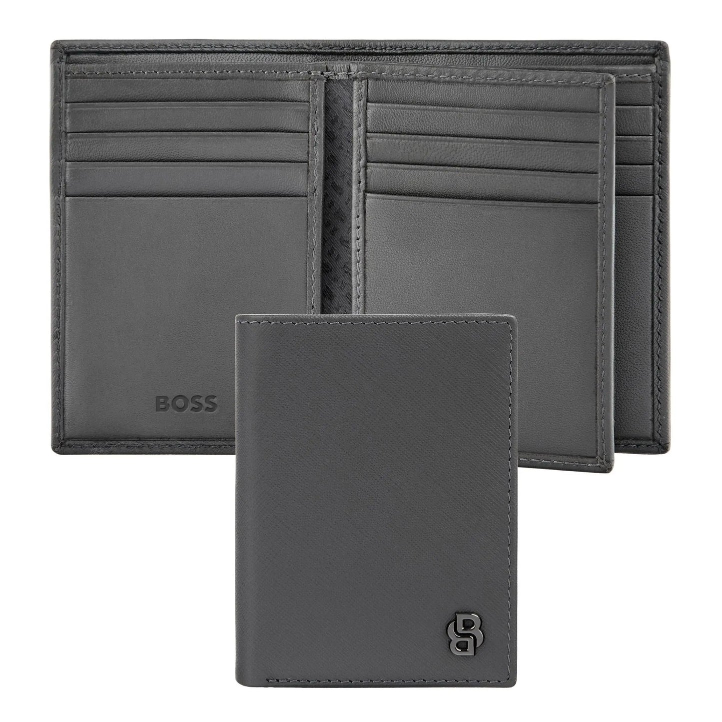 HUGO BOSS HLF526H Καρτοθήκη Double B Saffiano Grey Card Holder