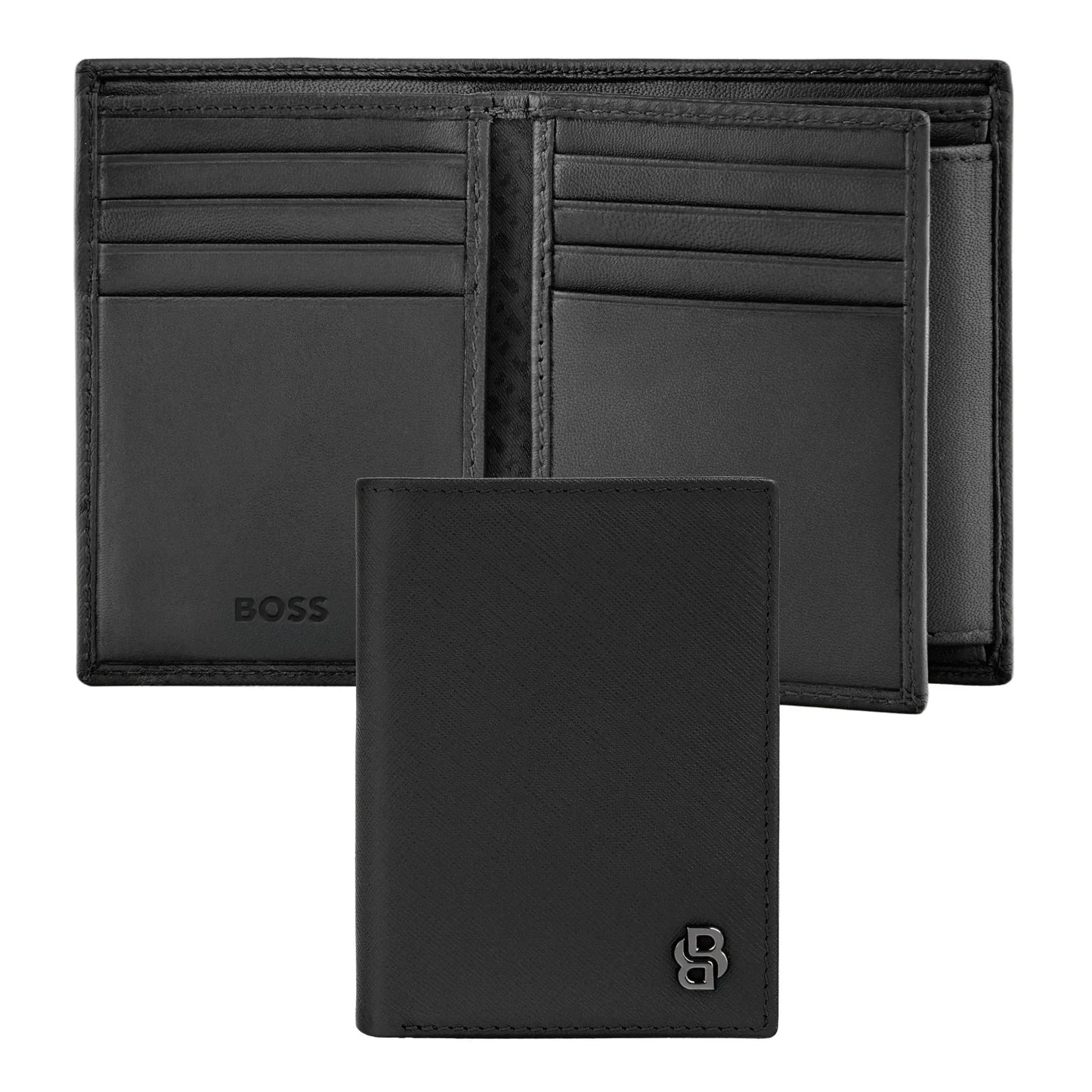 HUGO BOSS HLG526A Καρτοθήκη Double B Saffiano Black Card Holder