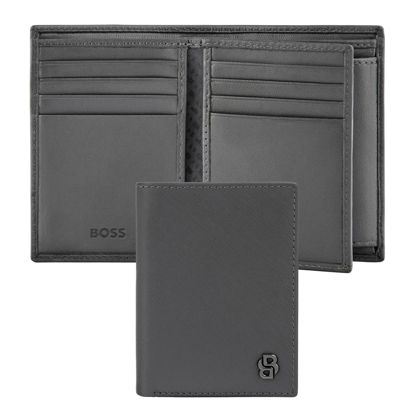 HUGO BOSS HLG526H Καρτοθήκη Double B Saffiano Grey Card Holder