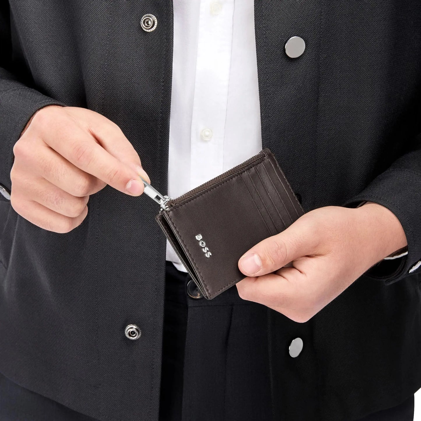 HUGO BOSS HLK503Y Καρτοθήκη Zip Classic Smooth Brown Card Holder