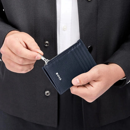 HUGO BOSS HLK518N Καρτοθήκη Zip Classic Grained Navy Card Holder