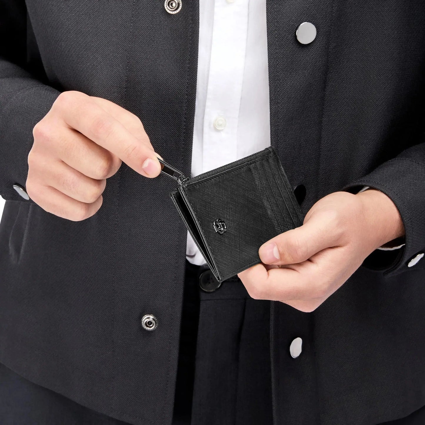 HUGO BOSS HLK526A Καρτοθήκη Zip Double B Saffiano Card Holder