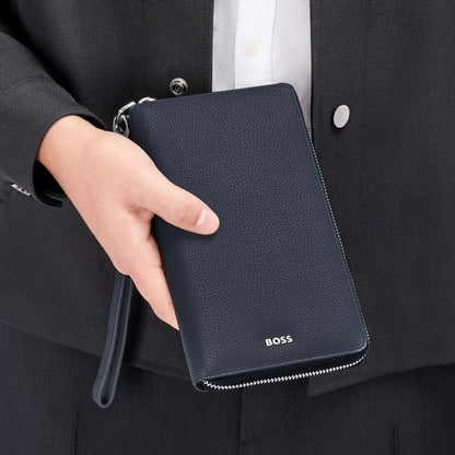 HUGO BOSS HLL518N Πορτοφόλι Classic Grained Navy Travel Wallet