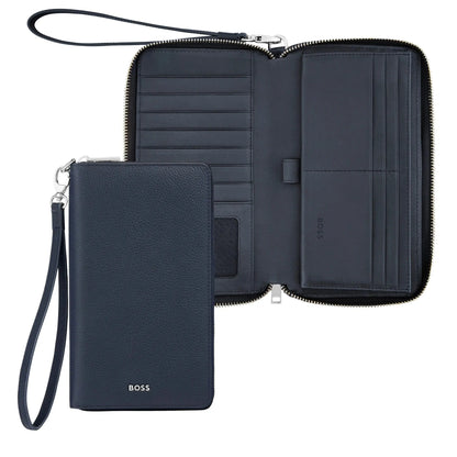 HUGO BOSS HLL518N Πορτοφόλι Classic Grained Navy Travel Wallet
