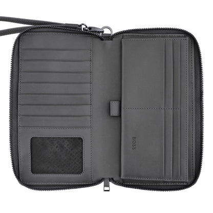 HUGO BOSS HLL526H Πορτοφόλι Double B Saffiano Grey Travel Wallet