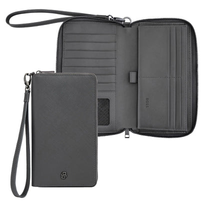 HUGO BOSS HLL526H Πορτοφόλι Double B Saffiano Grey Travel Wallet