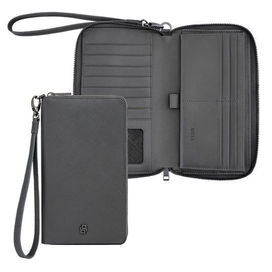 HUGO BOSS HLL526H Πορτοφόλι Double B Saffiano Grey Travel Wallet