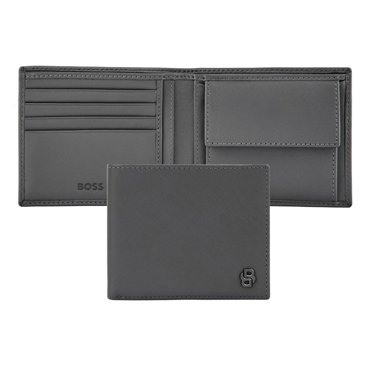 HUGO BOSS HLM526H Πορτοφόλι Double B Saffiano Grey Wallet