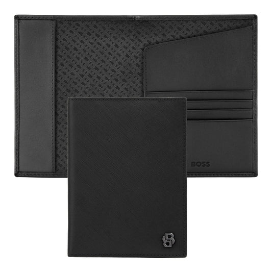 HUGO BOSS HLP526A Passport Holder Double B Saffiano Black