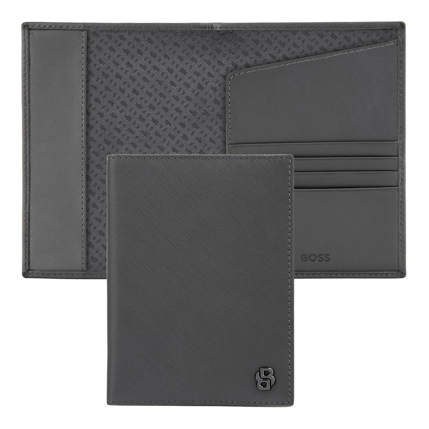 HUGO BOSS HLP526H Passport Holder Double B Saffiano Grey