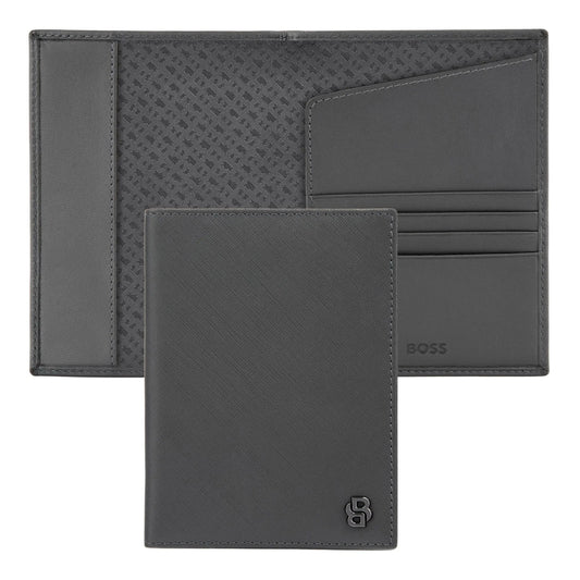 HUGO BOSS HLP526H Passport Holder Double B Saffiano Grey