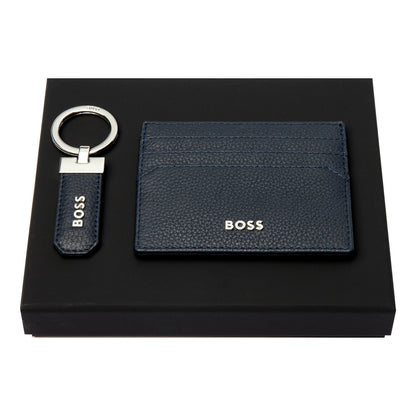 HUGO BOSS HPCK416N Classic Grained Navy Key Ring & Card Holder Gift Set