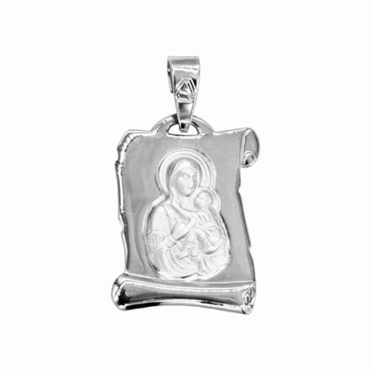 Amulet M140W Plaque with Virgin Mary in White Gold K9