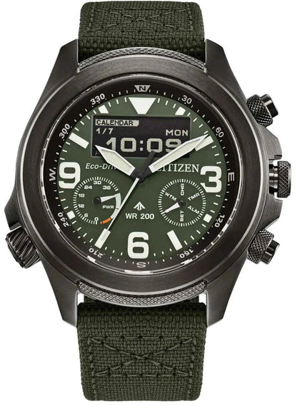 Citizen JV1005-02W Promaster Land Eco Drive Chronograph Green Fabric Strap