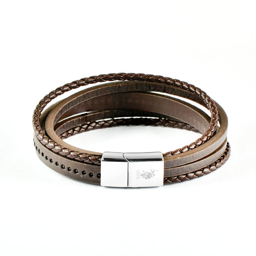 US POLO JW9210BR Men's Steel and Leather Bracelet