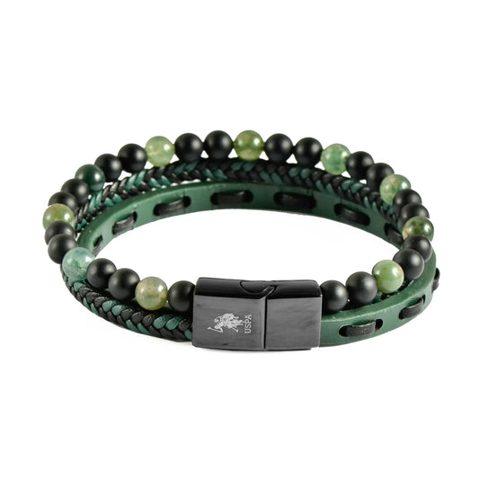 US POLO JW9210BR Men's Steel and Leather Bracelet