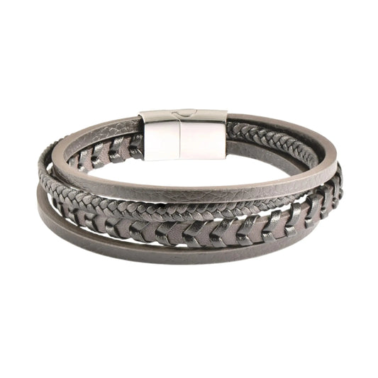 US POLO JW9210BR Men's Steel and Leather Bracelet