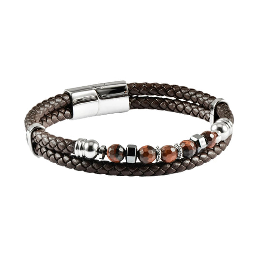 US POLO JW9210BR Men's Steel and Leather Bracelet