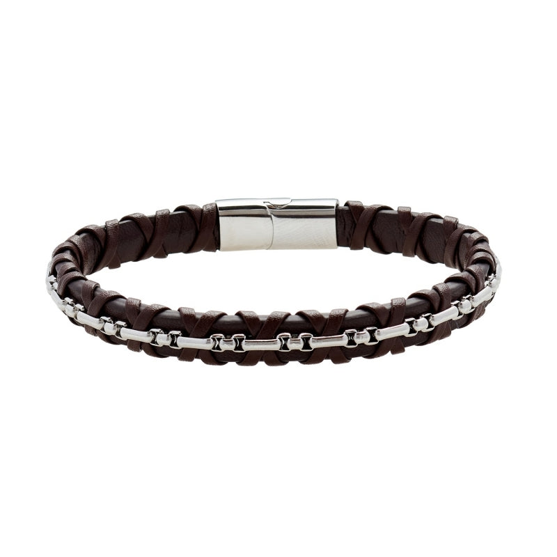 US POLO JW9210BR Men's Steel and Leather Bracelet