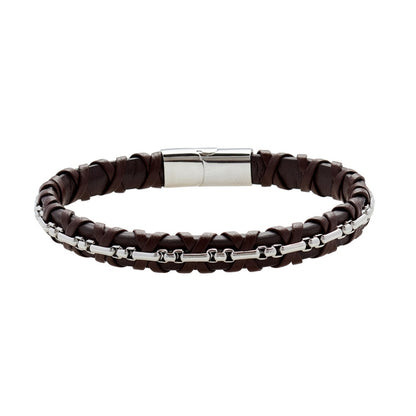 US POLO JW9210BR Men's Steel and Leather Bracelet