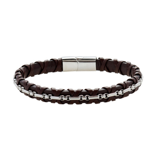 US POLO JW9210BR Men's Steel and Leather Bracelet