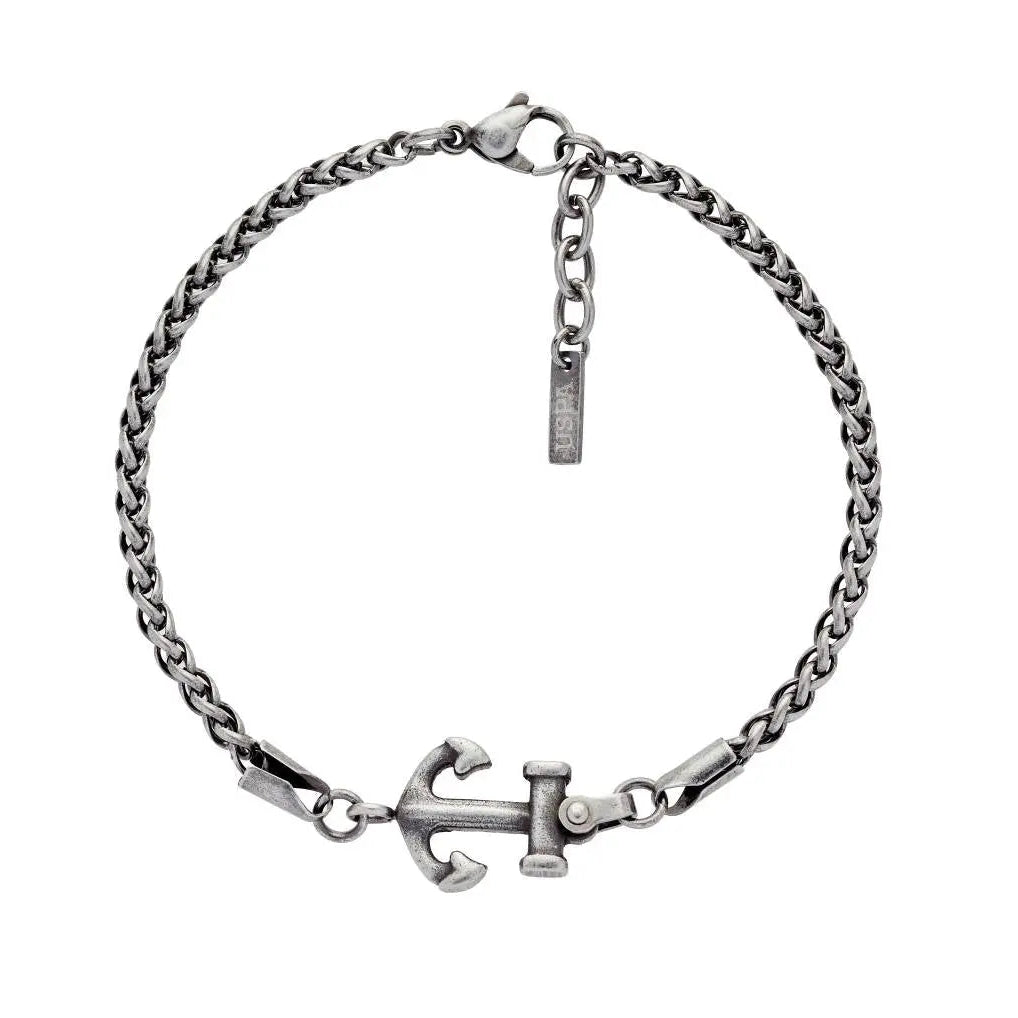 US POLO JW9092BR Men's Steel Bracelet with Leather
