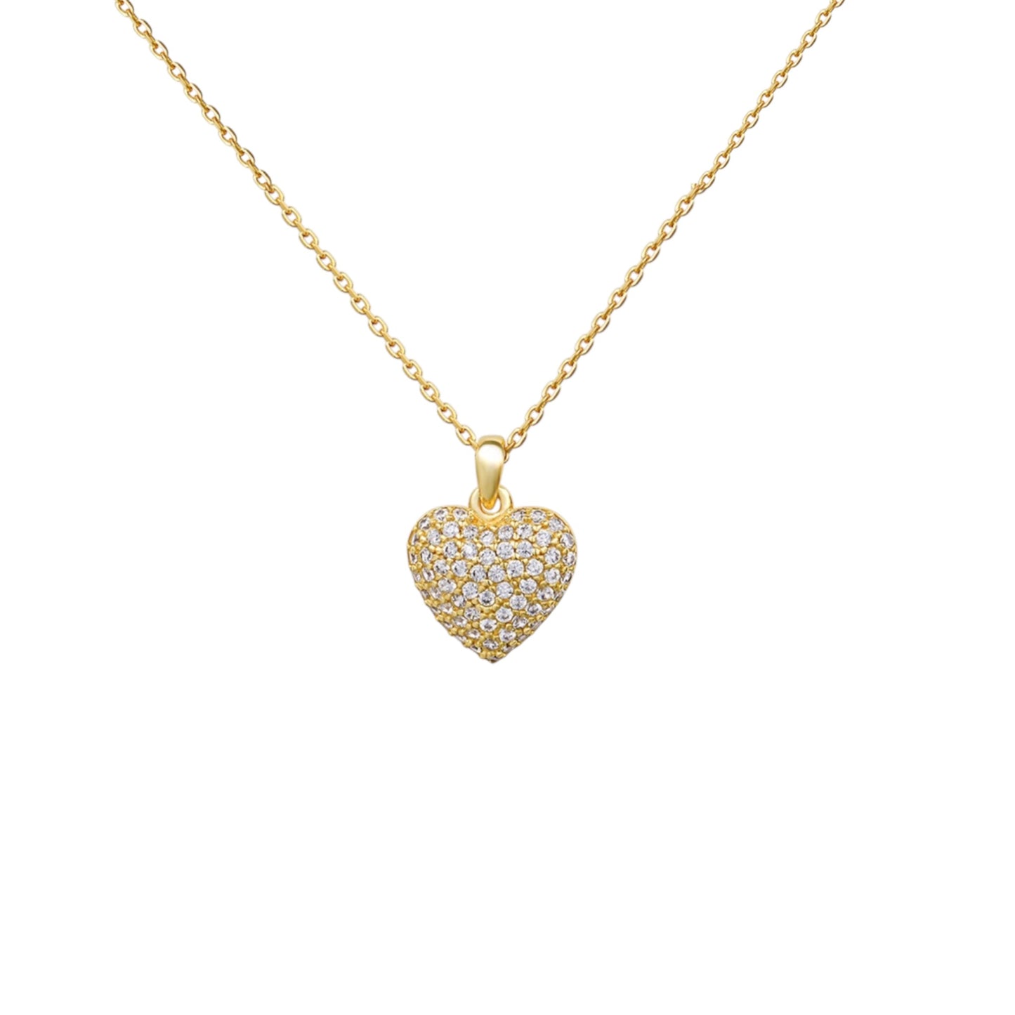 GM220W Zircon Heart Necklace In Platinum Plated Silver