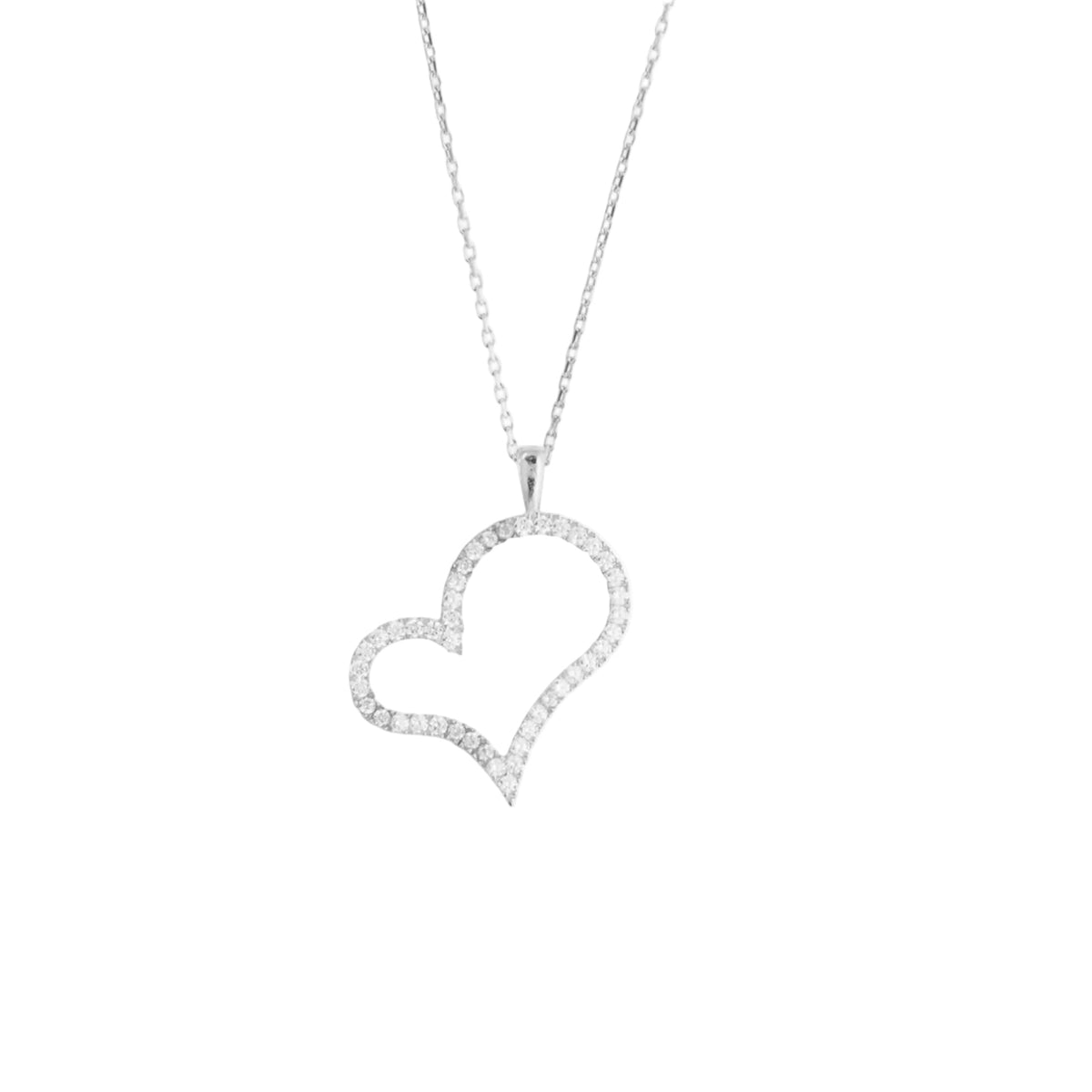 GM220W Zircon Heart Necklace In Platinum Plated Silver