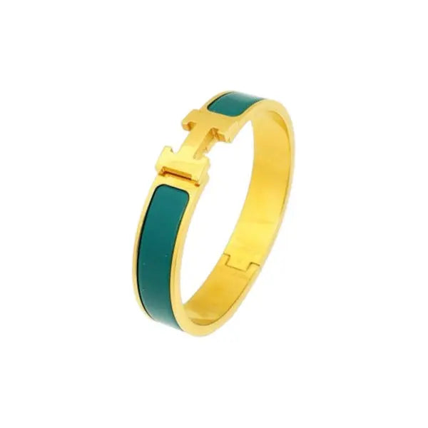 Βραχιόλι KB33G Χειροπέδα Από Επιχρυσωμένο Ατσάλι με Πράσινο Σμάλτο