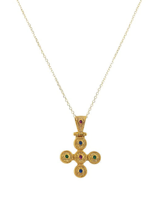 Κολιέ KB42G Σταυρός Βυζαντινός Από Επιχρυσωμένο Ασήμι με Ζιργκόν