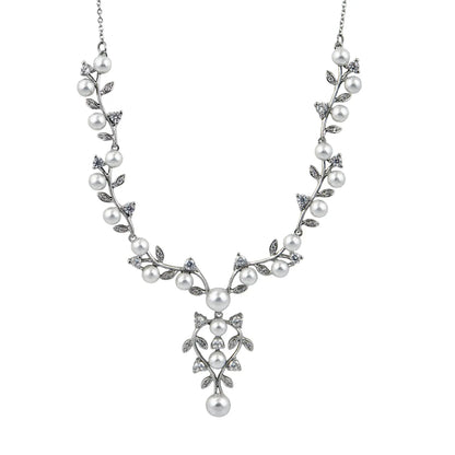 GM220W Zircon Heart Necklace In Platinum Plated Silver
