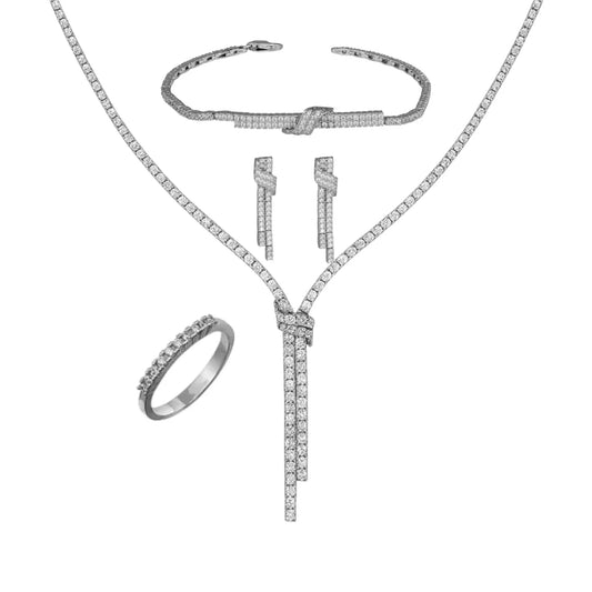 GM220W Zircon Heart Necklace In Platinum Plated Silver