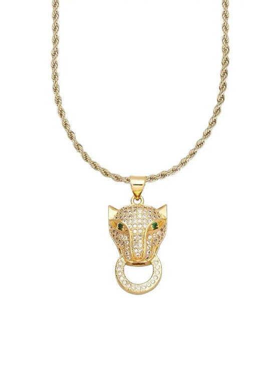 N07139G Gold Plated Steel Necklace with Green Zircon