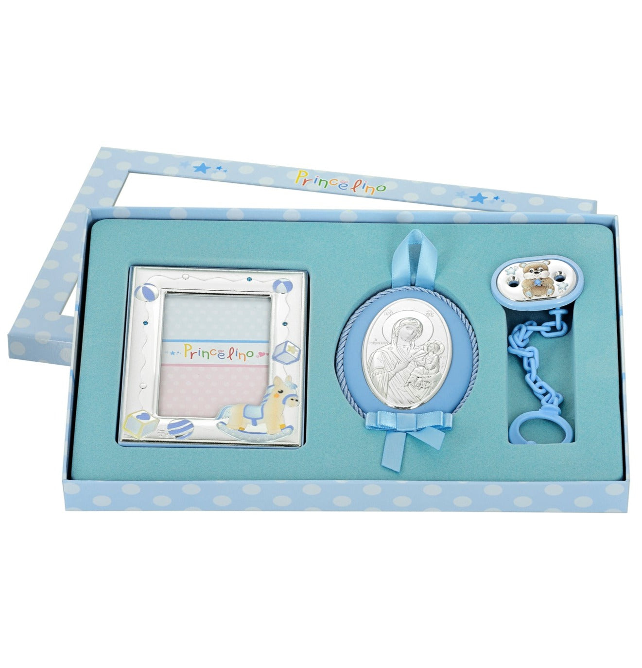 Set MA/SA140C Virgin Mary Amulet Set with Frame and Pacifier in Silver
