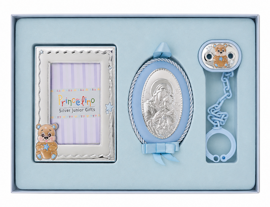 Set MA/SA139C Virgin Mary Amulet Set with Frame and Pacifier Holder in Silver