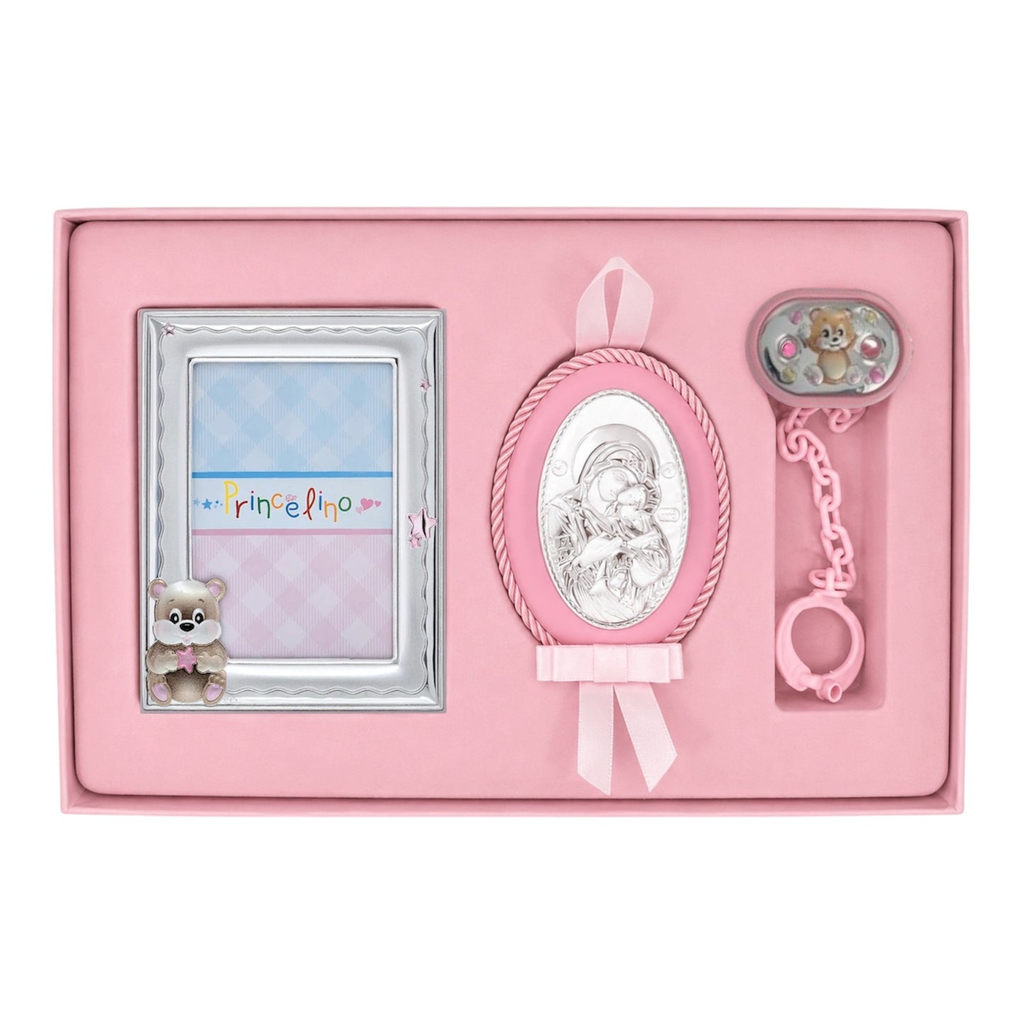 Set MA/SA139R Virgin Mary Amulet Set with Frame and Pacifier in Silver